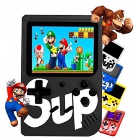 Arte promocional com o console preto na frente e as versões branca, azul, amarela e vermelha ao lado